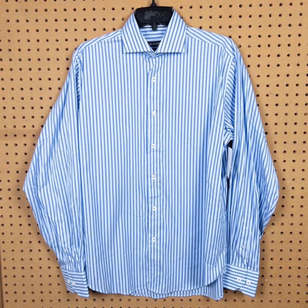 Bugatchi Mens Classic Fit Striped Button Down Shirt Blue White Long Sleeve S
